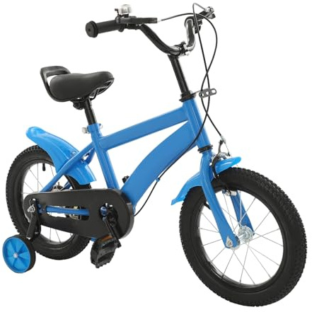 AOOUNGM Vélo pour Enfant de 14 Pouces avec Roues d'entraînement et Garde-Boue, Hauteur Assise/Guidon réglable, équilibre et pédale, à partir de 3 Ans, Bleu