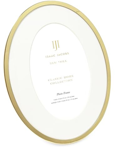 Isaac Jacobs 6x8 (Matted 3.5x5.5) Gold Oval Metal Picture Frame, Classic Photo Frame Made For Tabletop & Hanging Display, Photo Gallery and Wall Art (6x8 (Matted 3.5x5.5), Gold)