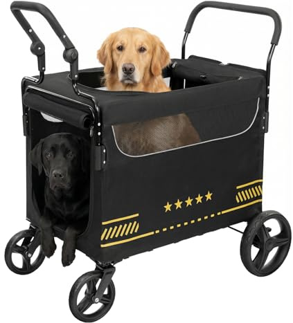 TTPet Extra Large Pet Stroller with Ramp, Dog Stroller for Large & Medium Dogs up to 180lbs, Foldable Dog Wagon with Dual Handle & Brake, Portable Puppy Travel Strollers for Cats & Dogs