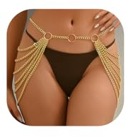 WFik Long Waist Chain Belt,Adjustable Metal Tassel Waist Belt for Festival Rave Concert,Multi Layered Summer Beach Hip Belly Body Chain for Women (Gold)