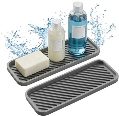 2 Piezas Organizadores para Fregadero De Silicona, 23x9 cm Bandeja Baño, Secado Rápido, Esponja de Almacenamiento de Escritorio, Dispensador de Jabón, Soporte de Jabón de Silicona para Cocina, Baño