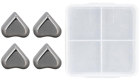 Piedras de whisky en forma de corazón, paquete de 4 cubitos de hielo de acero inoxidable, rocas de enfriamiento reutilizables de enfriamiento rápido para whisky Bourbon, piedras