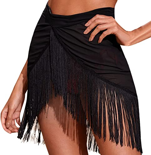 Falda de baile latino con flecos para mujer, salón de baile, salsa, tango, práctica, bufanda de cadera, vestido de rendimiento, falda envolvente, ropa de baile con borlas asimétricas, talla única