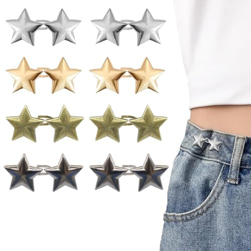 XENQITO 8 Pares Botones Ajustables para Jeans, Ajustador de Pantalones, Hebilla de Cintura, Botones para Ajustar Jeans, Botone para apretar Pantalones, Botone para Ajustar Jean, 4 Colores