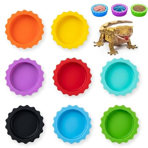 BeiZha 8 Pcs Crested Gecko Food Bowl Silicone Reptile Feeding Dish Tank Accessories for Leopard Gecko