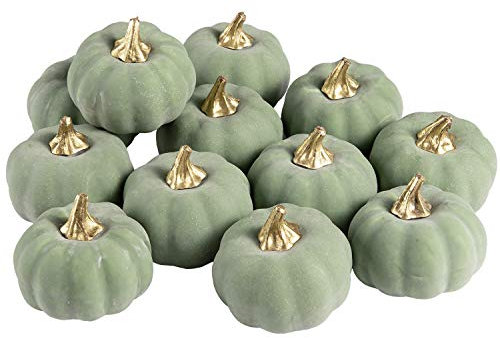 Whaline Künstliche Kürbisse, Vintage-Stil, grüner Kürbis, Ernte, lebensecht, Kürbis, künstlicher Schaumstoff, Kürbis für Herbst, Halloween, Zuhause, Party, Küche, Hochzeitsdekoration (12 Stück)