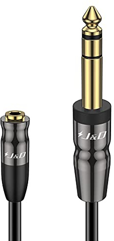 J&D Adattatore Cuffie da 6,35mm di Pollice a 3,5 mm, Giunto di Connettore a Conchiglia in Rame Resistente 3,5 mm 1/8 Pollice Femmina TRS a 6,35 mm Maschio TRS Cavo di Prolunga Audio Stereo, 1.8 Meter