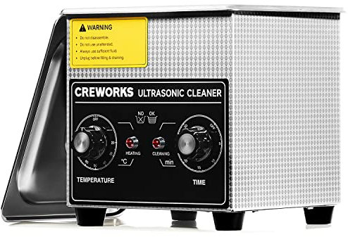CREWORKS 1.3L Ultrasonic Cleaner with Heater and Timer, 60W Stainless Steel Ultrasonic Cleaner Machine with Degas & Gentle Modes, Ultrasonic Parts Cleaner with Knob Control for Jewelry Glasses Watch