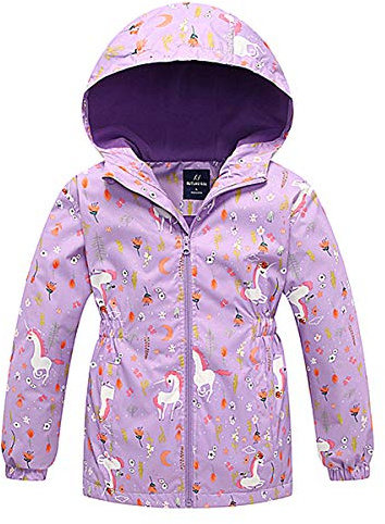 SXSHUN Barn flickor softshell jacka med fleecefoder övergångsjacka tryck vandringsjacka utomhusjacka varm vindtät andas vår höst, Ljuslila, 134-140
