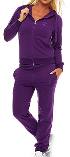 Gennadi Hoppe Damen Jogginganzug Frauen Zweiteiler Set Jacke Hose Trainingsanzug Sportanzug Sweatsuit Freizeitanzug Track Suit Sport Anzug Baumwolle bequem weich sportlich lässig M lila H6844