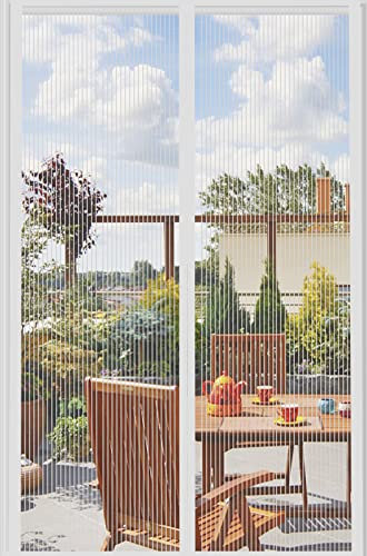 DIKER Fly Screens Doors Nets Patio Curtain Insect Mesh for Keeping Out Flies & Bug, Flyscreen French Doors, Mosquito Double Door Magnetic ScreenFly Doors(80x200cm, White)