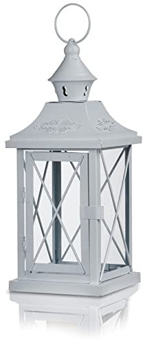 KHG Laterne 30 cm aus Metall/Glas in weiß, matt, Kerzenständer, Kerzenhalter, Outdoor und Indoor, Deko, für Wohnzimmer, Balkon, Terrasse, Garten usw.