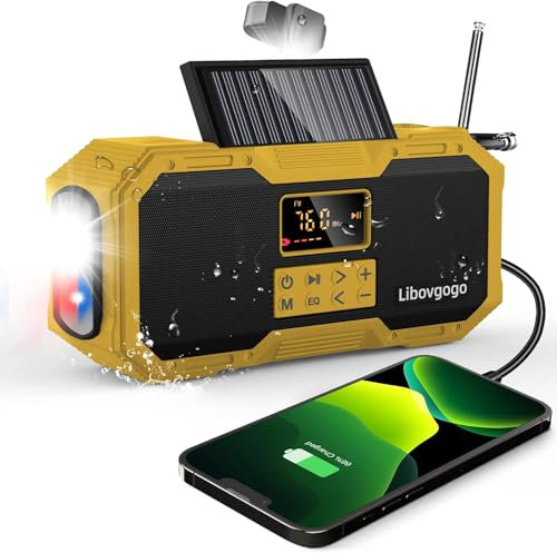 Auto-Scan FM/AM Kurbelradio mit Handyladefuntion Solarladegerät,10W IPX5 Spritzschutz Bluetooth-Lautsprecher,tragbares Dynamo-Notfallradio 4000mAh Powerbank,Taschenlampe,Leselampe,Blitzlampe,SOS