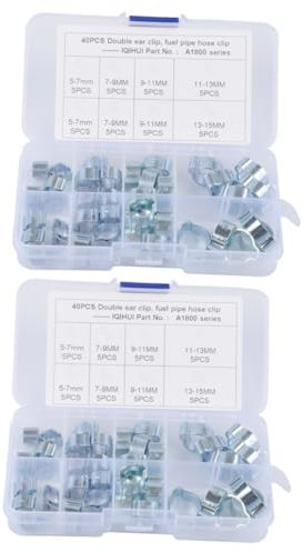 DOITOOL 80 Piezas 5 Clips De Oreja Doble Chapados En Zinc Tubo De Manguera De Doble Oreja o Clips Abrazadera De Manguera De Crimpado Abrazadera Tubo Pinza Para La Oreja Acero