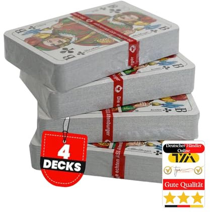 TYA I Spielkarten Kartenspiel Rommé Profiqualität für Rommé, Bridge,Canasta Poker oder Skat 55 Blatt BLAU und ROT (4-Deck (2X ROT-2x Blau))