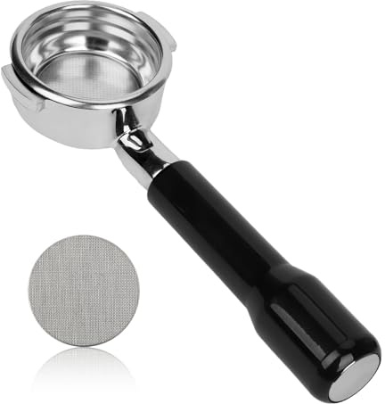 NQEUEPN 58mm Bottomless Portafilter, 2 Ears Espresso Portafilter with Detachable Filter Basket & Plastic Handle 304 Stainless Steel Replacement Part Compatible with E61 Espresso Machines