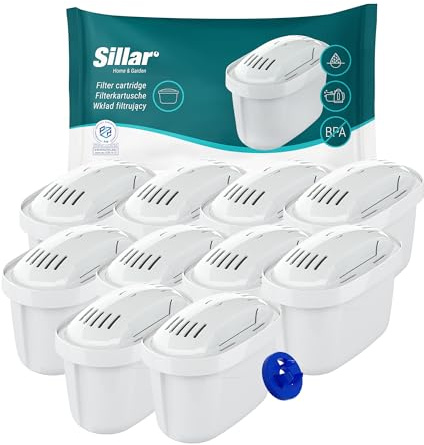 Sillar Wasserfilter Kartuschen - 10er Set - Kompatibel mit Brita Maxtra+, Marella, Elemaris, Style - BPA Frei - Effektiver Kalkfilter für reines Wasser