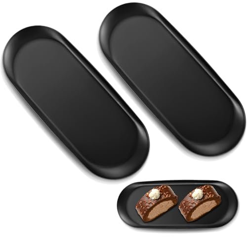 KUBDPQOR Servierplatte Schwarz & Vassoio Decorativo - Set di 2 Vassoi da Portata Eleganti in Acciaio Inossidabile Nero, Ideali come Deko Tablett o Ablageschale
