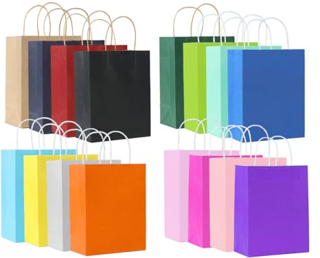 Hitopin 32 Pezzi Borse Carta Kraft, Buste di Carta con Manici, Sacchetti di Carta Kraft Colorati, Sacchetti Regalo Colorati, per Feste di Natale, Matrimoni, Compleanni, DIY,(16 Colori)