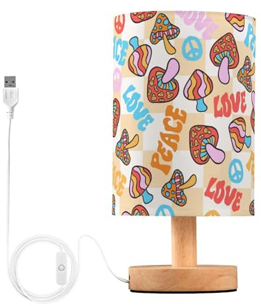 Caihoyu Lámpara de mesa LED de noche con puerto USB, luz nocturna para niños, patio, divertido hongo mágico loco