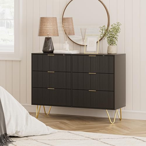 HEYZOEY Kommode mit 6 Schubladen, 100x34x73cm, Komodenschrank mit Schubladen, Schubladenschrank Flur Sideboard für Schlafzimmer,Wohnzimmer,Schrank,Eingang,Schwarze