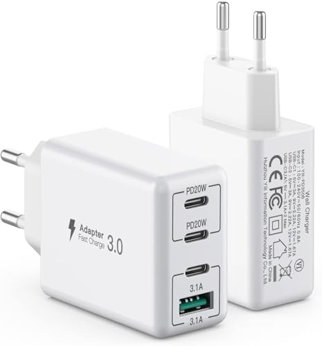 2-Pack Ladegerät USB C, 40W Mehrfach Schnellladegerät USBC Ladestecker, 4 Ports USB Stecker mit PD 3.0+QC Stecker Kompatibel mit iPhone 11/12/13/14/15/16/Galaxy S23/S22/S21/Tablet