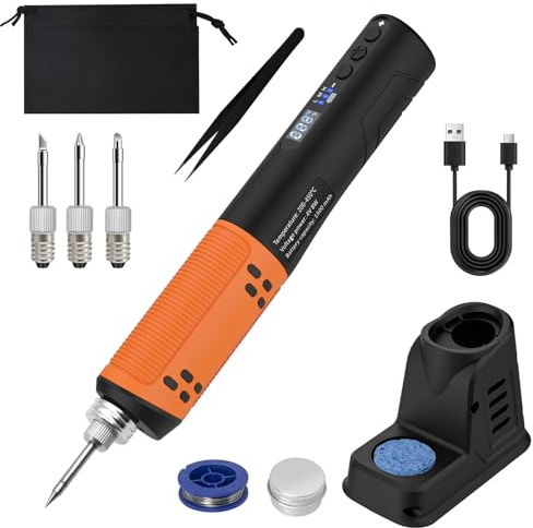 HOMEASY Lötkolben Set LCD Soldering Iron Temperatur Einstellbar 200~450 ℃ 3 Lötspitzen USB Lötset schnelles Aufheizen für Reparaturen Brandmalerei Gravieren Orange