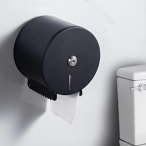 NICEME Dispensador de Toallas de Papel – Acero Inoxidable Toallero con Cerradura – Dispensadores de Papel higiénico – Toallero con Material de Montaje – Diámetro 149mm, Mandril 30mm – Negro