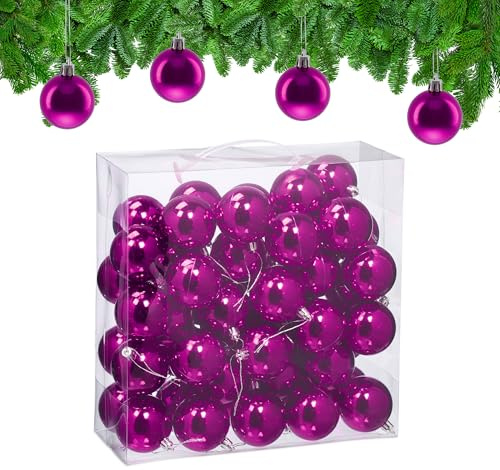 Relaxdays Bolas Árbol Navidad, Set 100, Plástico, Diseño Brillante, 6 cm, Adornos Navideños, Decoración Natal, Fucsia