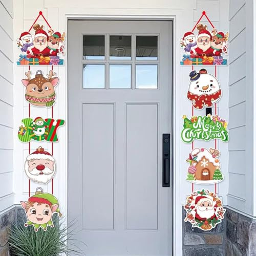 Adorno de Navidad para colgar en la puerta de papel con motivos de Papá Noel y árbol, perfecto para decoración de fiestas de temporada y ambiente (cinco)