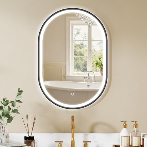HOMCOM Specchio Bagno Illuminazione LED 50x70 cm Specchio Luminoso Bagno Parete con Interruttore Touch Luce Regolabile 3 Colori Antiappannamento, Memoria IP44