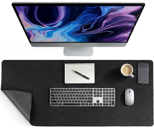 AUYAO Skrivbordsunderlägg av filt 100 x 40 cm halkfri skrivbordsmatta stor musmatta lämplig för kontor och hemmakontor (svart och grå)
