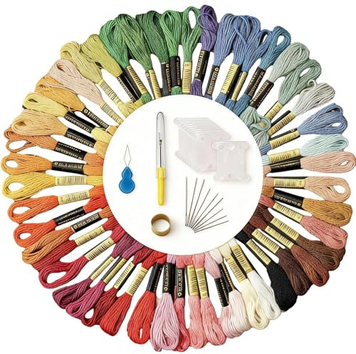HSUYUN 50 Colores Hilos Punto de Cruz, Conjunto Hilo de Bordar con Accesorios de Costura, Hilos Bordar Adecuado para Que Los Entusiastas de Las Manualidades Realicen Trabajos Manuales