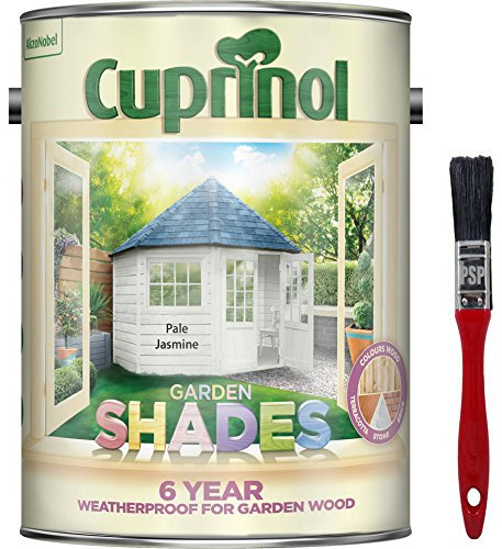 New 2018 Improved Formula Cuprinol Garden Shades Pale Jasmine 5L. Now Offers 6 Year Garden Wood Weather Protection. Includes PSP Touch up Wood Care Brush.