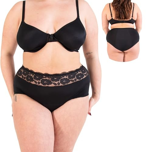 HEMSLEY Mutande Mestruali Donna Flusso Abbondante - Slip Mestruali Donna - Mutandine Mestruale Anti-Perdita e Traspiranti - Slip Ciclo Mestruale con Pizzo Elegante - Nero - 56