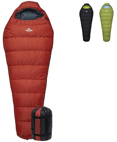 Teton LEEF Lightweight Mummy Sleeping Bag Perfect for Camping, Hiking, and Backpacking; Cold Weather Option, Compression Sack Included - Fire & Slate, 20F