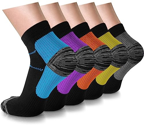 5 pares de calcetines de compresión de cobre para mujeres y hombres, calcetines de tobillo para fascitis plantar, soporte de arco para correr, para atletismo