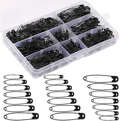 Lot de 420 épingles de sûreté de qualité Assorties, en Acier nickelé Durable et résistant à la Rouille, épingles de qualité Robustes pour l'artisanat, la Couture (Noir)
