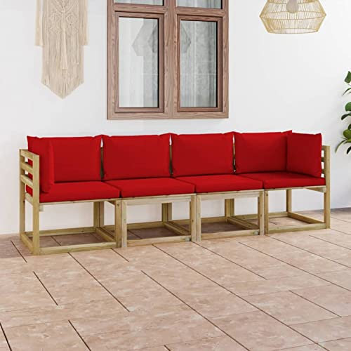 ZEYUAN 4-Sitzer-Gartensofa mit Roten Kissen, Gartenlounge, Garden Sofa, Balkonmöbel, Gartenmöbel, Loungemöbel,