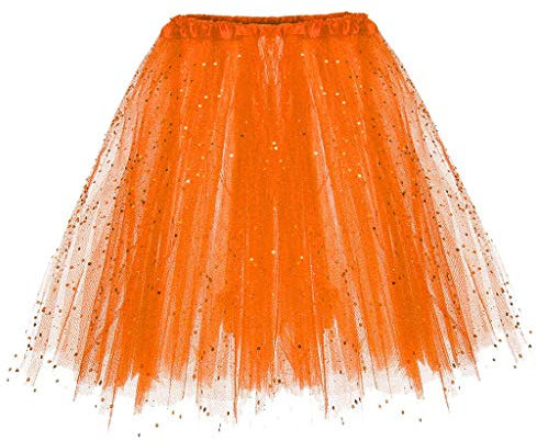 Damen Tüllrock 50er Rock Retro Ballet Tanzrock Kurz Ballett tütü Rockabilly Petticoat Unterrock Tanzkleid Ballkleid Abendkleid Gelegenheit Zubehör Jahre Retro Tutu Cosplay Crinoline（orange）
