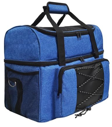 BURLOE Bowlingball Tasche, Bowlingtasche Bowling Tote Mit Gepolsterter Trennwand Für 1Paar Schuhe Kugeln Doppelte Ballhaltern Und Befestigungsriemen,Blau