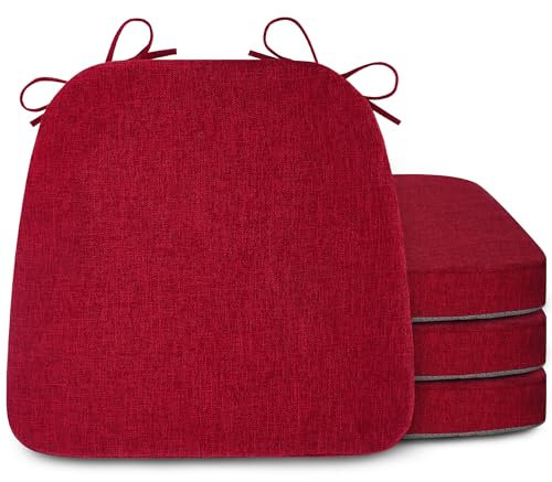 FlyGulls Chair Cushions Set of 4 Chair Pads For Dining Chairs with Ties Non-Slip Backing seat cushions for Dining Room Kitchen Room Red (40.5 * 42.5 * 5cm/16 * 16.7 * 2inch)