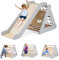 GOPLUS 3 in 1 Kletterdreieck mit Rutsche, Klettergerüst mit Leiter & Netz & Brett für Kinder, Klettergerüst Indoor ab 1 Jahr, Triangle Gym mit Rampe für Kinderzimmer (Grau)