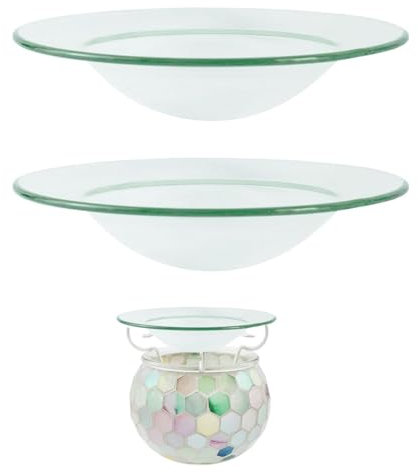 Onlvmyur 2 piezas Cuenco de Cristal Repuesto Plato de Calentador de Aceites Esenciales 12 cm Universal Quemador de Aceites Esenciales de Cristal Plato de Cera de Aceite para Lámpara Aromática/Aromátic