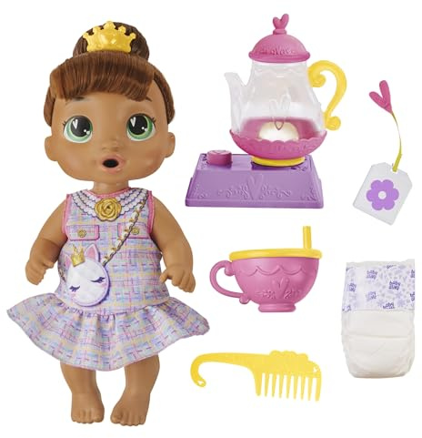 Baby Alive Bubbly Tea Party Sophia Sparkle Doll with Teapot Accessories, Brown Hair, 11 Inches, Toys for 3 Year Old Girls and Boys & Up