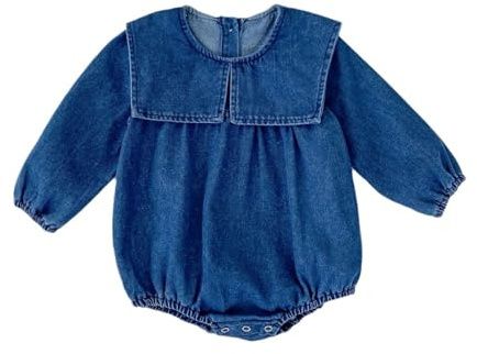 HOOLCHEAN Baby Girls Denim Romper with Cute Big Collar – Spring/Fall – Runs Large, Size Down (Blue, 73: 6-12 Months)