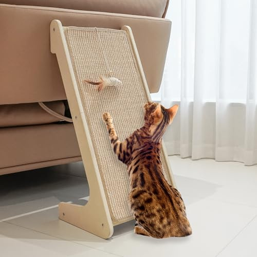 PETKARAY Cat Scratcher, Sisal Scratching Ramp, L Shape Cat Scratch Pad for Indoor Cats, Wall Furniture Protector with Catnip (Large Size)