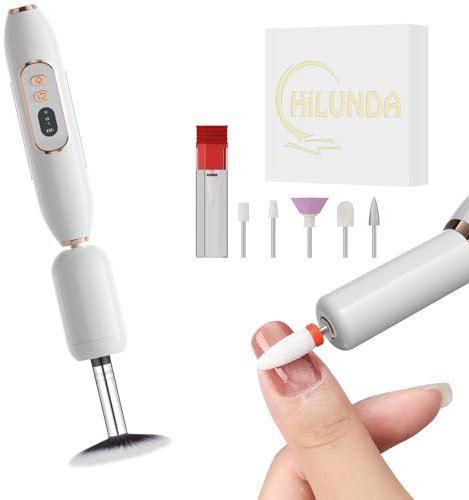 Torno para Uñas Profesional - 1500 mAh Lima Electrica Uñas y Limpia Brochas Maquillaje Electrico 2 en 1,20000 RPM Torno Manicura,3 Velocidades,Nail Drill Portátil,Uso Inalámbrico,para Salón DIY