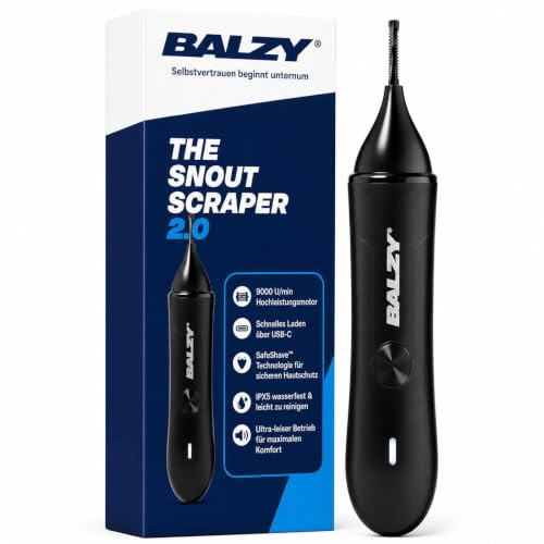 BALZY® SnoutScraper™ 2.0 elektrisk näs- och örontrimmer, smärtfri och exakt, svart, USB-C