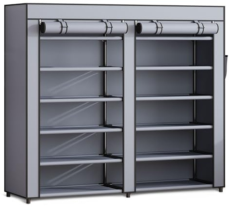 Massido Armoire en Tissu Pliable Stable à 12 étagères avec revêtement canapé et Structure en Acier 120 x 30 x 110 cm Graphite